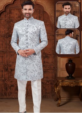 Grey and Off White Embriodered Indo-Western Ensemble.
