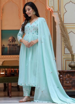 Cotton Aqua Blue Trendy Salwar Suit