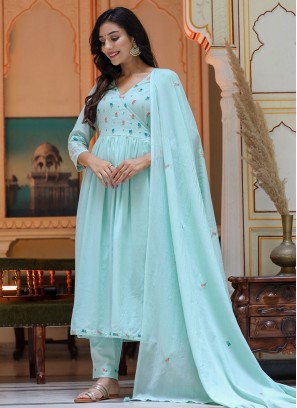 Cotton Aqua Blue Trendy Salwar Suit