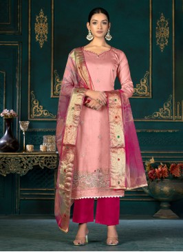 Cotton Embroidered Palazzo Salwar Kameez in Pink