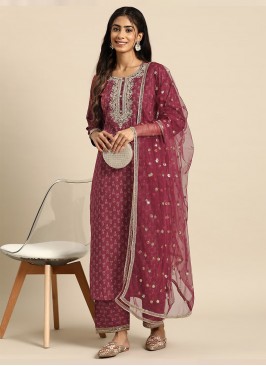Cotton Embroidered Salwar Suit in Pink