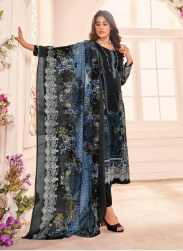 Cotton Embroidered Trendy Salwar Suit in Black
