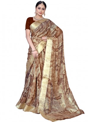 Cotton Fancy Golden Color Party Wear Saree