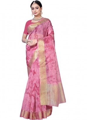 Cotton Fancy Pink Color Party Wear Saree