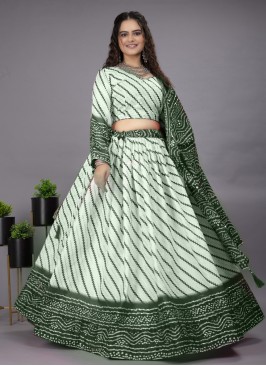 Cotton Foil Print Green A Line Lehenga Choli