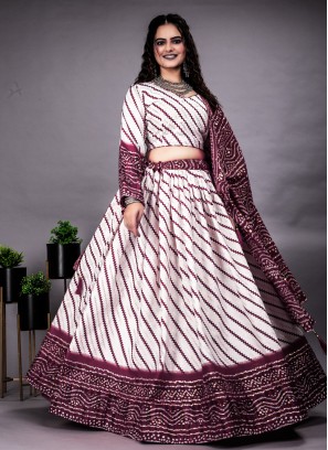 Cotton Foil Print Trendy Lehenga Choli in Wine