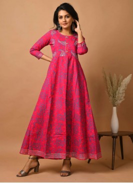 Cotton Gown  in Hot Pink