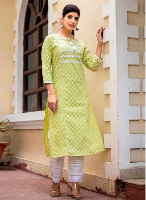 Cotton Green Printed Party Wear Kurti