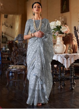Cotton Grey Printed Trendy Saree