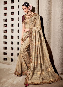 Cotton Lace Beige Trendy Saree