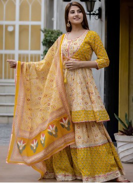 Cotton Mustard Printed Palazzo Salwar Suit