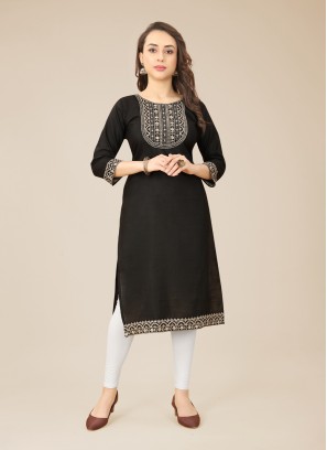 Cotton Party Wear Kurti in Black