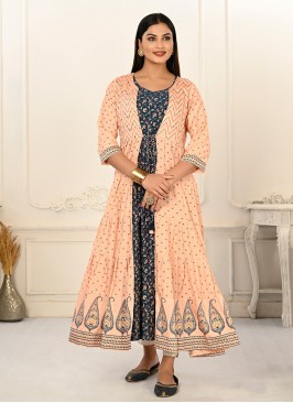 Cotton Peach Party Wear Kurti