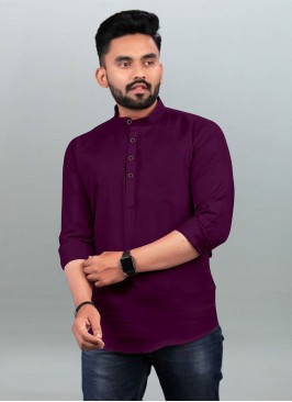 Cotton Plain Short Kurta in Purple