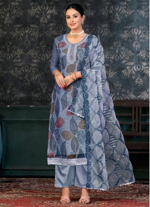 Cotton Print Blue Palazzo Salwar Suit