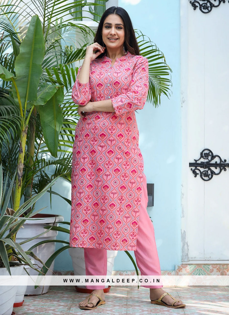 Dusty Peach Casual Wear Cotton Kurti | Latest Kurti Designs