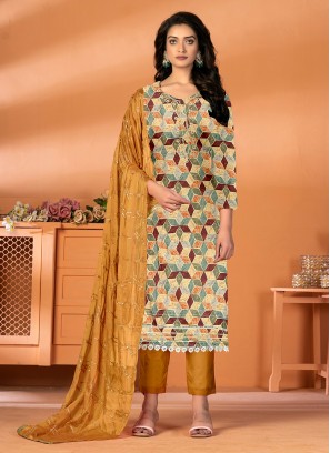 Cotton Printed Salwar Kameez in Mustard