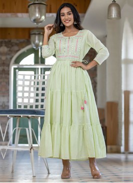 Cotton Readymade Gown in Sea Green