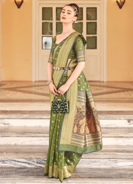 Cotton Sea Green Woven Saree