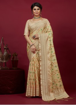 Cotton Silk Classic Saree in Beige