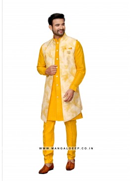 Art Silk Men's Kurta Pyjama With Long Jacket