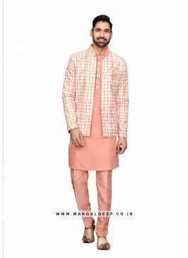 Art Silk Men's Nehru Jacket Set With Embroidery Work