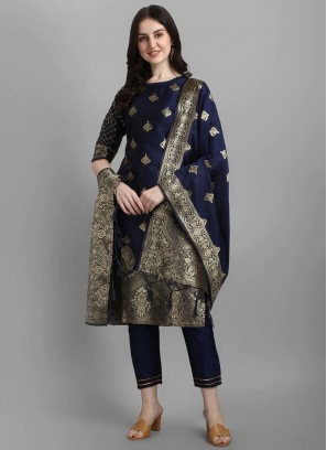 Cotton Silk Navy Blue Readymade Salwar Suit