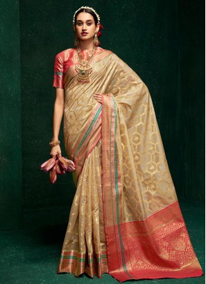 Cotton Silk Woven Beige Classic Saree