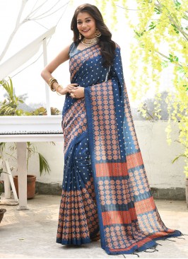 Cotton Silk Zari Classic Saree in Blue
