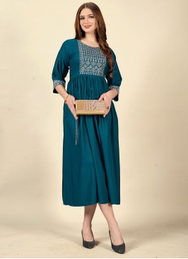 Cotton Teal Designer Kurti