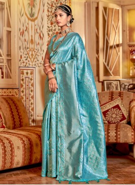 Cotton Weaving Blue Classic Saree