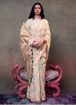 Cotton Woven Contemporary Saree in Cream