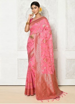 Cotton Woven Pink Designer Saree
