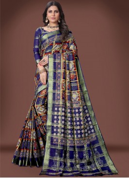 Cotton Zari Saree in Navy Blue