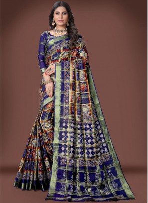 Cotton Zari Saree in Navy Blue