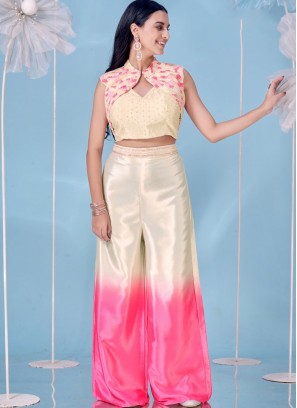 Cream and Pink Embroidered Trendy Salwar Kameez