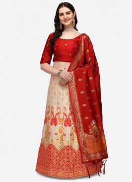 Cream And Red Color Art Silk Lehenga Choli