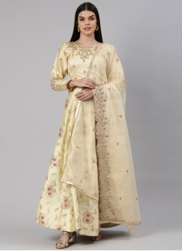 Cream Banarasi Jacquard Ceremonial Readymade Gown