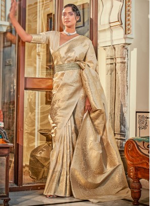Cream Banarasi Silk Trendy Saree