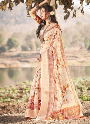 Cream Casual Jacquard Trendy Saree