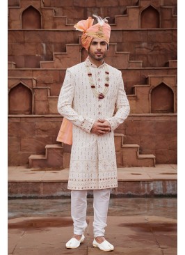 Cream classical embroidery sherwani