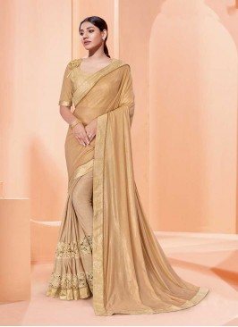 Cream Color Applique Flower Saree