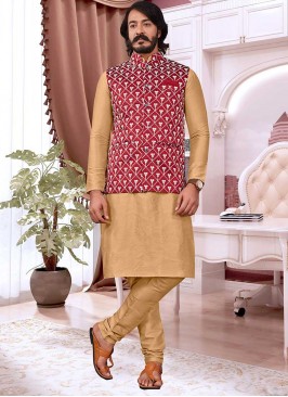 Cream Color Art Silk Kurta Jacket Set