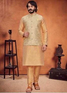 Cream Color Art Silk Kurta With Jacket