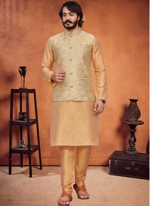 Cream Color Art Silk Kurta With Jacket