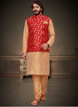 Cream Color Art Silk Kurta With Jacket