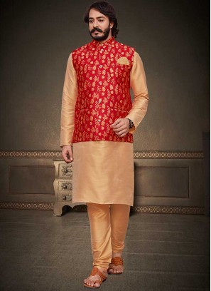 Cream Color Art Silk Kurta With Jacket