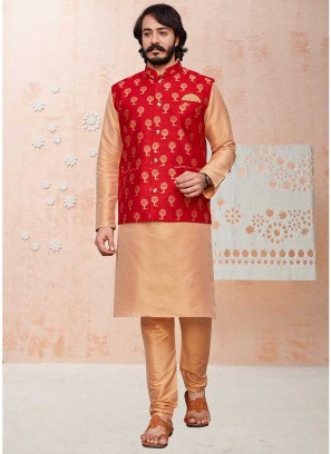 Cream Color Art Silk Kurta With Jacket