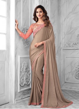 Cream Color Chiffon Embroidered Saree