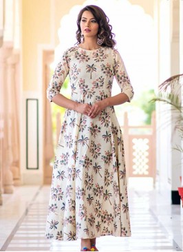 Cream Color Digital Print Gown